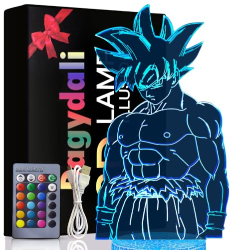Dragon Ball Geschenke Spielzeug Dekoration Nachtlicht 3D LED Illusion Lampe Mit Fernbedienung & Touch 7 Farben + 16 Farben wechselnd Opreated Dimmbare Nachttischlampe für Kinder Männer Goku Fans
