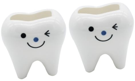 LRXIYODE 2pcs Mini Tooth Shaped Ceramic Planter Pot for African Violets and Cactus, Creative White Succulent Flower Pot for Home Decoration and Organizing Items, Suitable for Bathrooms