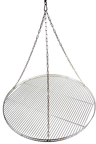 Edelstahl Grillrost 70 cm nur 10 mm lichter Stababstand mit Reling + 3 Ketten + Karabiner + Seilwirbel Schwenkgrill Grill
