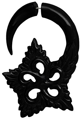 Fake Horn Piercing Hook Spirale Kralle handgeschnitzt schwarz Dehner Ohrring |Lobe Dehnschnecke Ohrschmuck Frauen Männer unisex |Ohrpiercing Ohrstecker Expander Steckverschluss Edelstahl Blumen-Hook