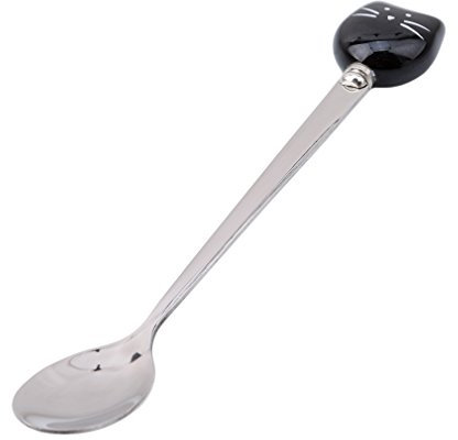 Lalang Stainless Steel Cat Spoon Coffee Tea Spoon with Ceramic Cat Head (Black)