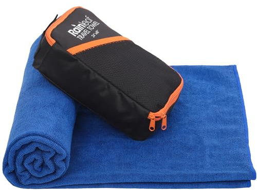 Rainleaf Serviette de bain en microfibre à séchage rapide, surdimensionnée, ultra compacte, super absorbante, gants de toilette pour salle de bain, douche, voyage, randonnée - Bleu 61 x 122 cm