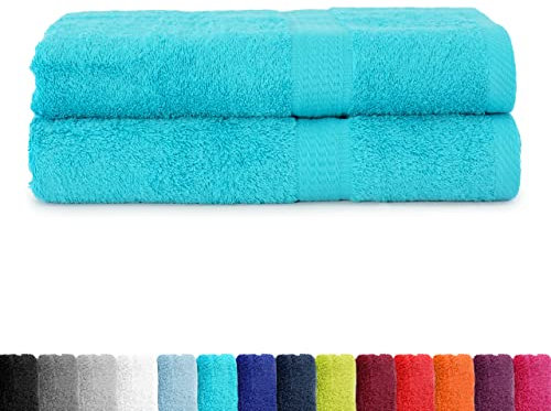 BaSaTex Frottier Duschtücher Set 70x140 cm 2er Pack | Frottee Duschtuch Set aus 100% Baumwolle Made in Green | Farbe: Türkis