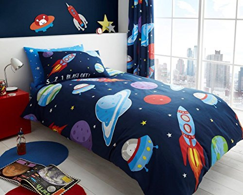 Gaveno Cavailia Outer Space Kids Children Design Luxurious Duvet Cover Sets Reversible Bedding Sets With Matching Pillowcase (Single Duvet Set)