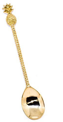 Living Explorers Long Gold Pineapple Antique Cast Brass Bar Spoon for Coffee, Dessert and Cocktail.
