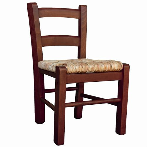 SEDIOLINA BABY IN LEGNO CON SEDUTA IN PAGLIA, sedia per bambino (Noce, Faggio)