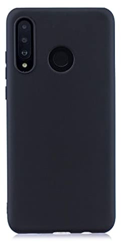cuzz Cover per Huawei P30 Lite+(1 pezzi proteggi schermo in vetro temperato)Tinta unita Premium flessibile in silicone TPU custodia sottile ultra leggera antiscivolo anti-shock housse(nero)