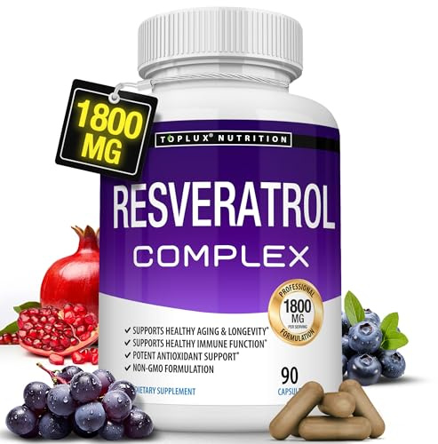 Resveratrol Supplement 1800 mg Antioxidant Complex - Highly Potent Natural Trans-Resveratrol Pills for Healthy Aging, Overall Health Support, Immune System, Brain Function, for Men Women, 90 Capsules
