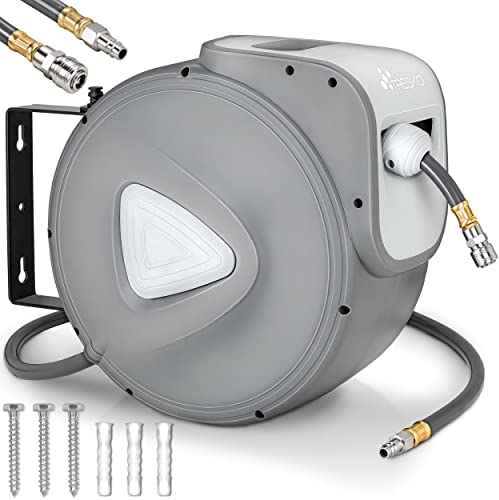 TRESKO® 15m Druckluftschlauch Aufroller automatisch 1/4 Anschluss | Schlauchtrommel Wandschlauchhalter Schlauchaufroller Druckluftschlauch-trommel Grau