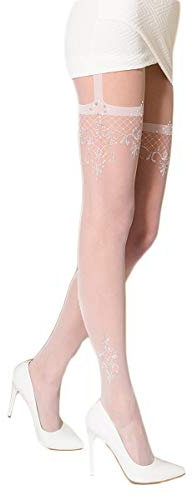 Selente Lovely Legs Originali collant effetto calze per reggicalze, bianco disegno caviglia, XS/S