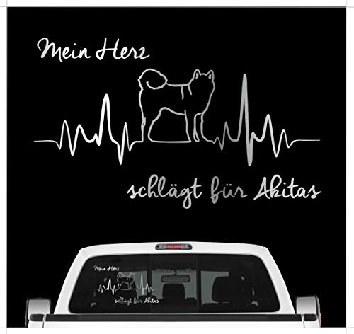 siviwonder Akita Inu Japan Aufkleber Auto Herz Heartbeat Hundeaufkleber Hunde Folie Farbe Silber, Größe 30cm