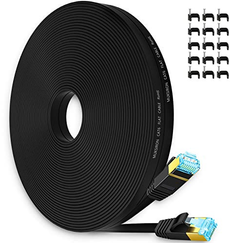 MUKSIRON Cat 6 Ethernet Cable 40 ft Black,Cat6 Flat RJ45 Computer Internet Wrie LAN Network Ethernet Patch Cable Cord,Outdoor&Indoor - 40 Feet