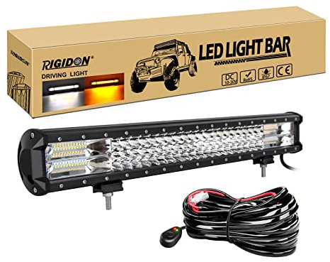 RIGIDON 58 cm barre lumineuse stroboscopique avec Faisceau de Câblage kit, 23 pouces 324W 12V 24V orange blanc barre d'éclairage led, led light barre pour offroad Véhicules Voiture camions 4x4 SUV