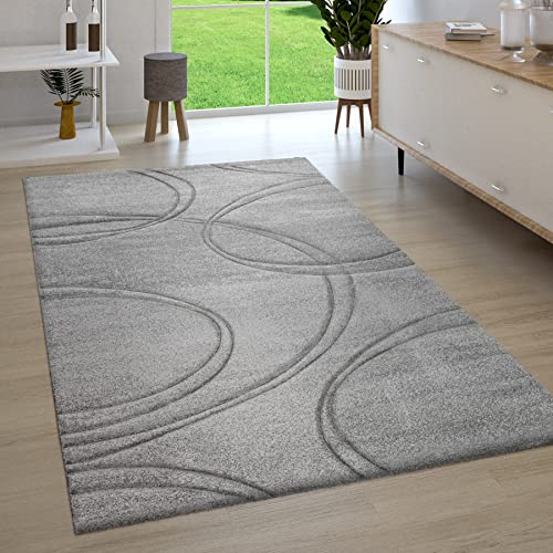 Paco Home Teppich Wohnzimmer Kurzflor 3D Optik Handgearbeiteter Konturenschnitt Modern Einfarbig, Grösse:160x230 cm, Farbe:Grau