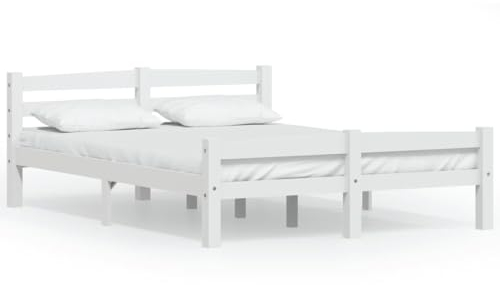 vidaXL Massivholzbett Doppelbett Bettgestell Bett Holzbett Bettrahmen Lattenrost Schlafzimmerbett Schlafzimmermöbel Weiß Kiefer 120x200cm
