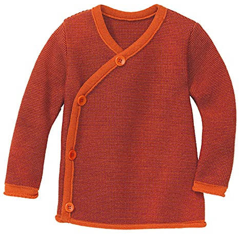 Disana Melange-Jacke Baby & Kleinkind - 100% Bio-Merino – atmungsaktiv, warm & weich, Unisex Gr. 50-104 - nachhaltig & fair – mit Wickelverschluss - Made in Germany | Orange-Bordeaux Gr. 62-68
