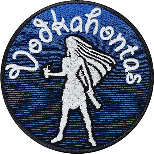 VODKAHONTAS Aufnäher/Aufbügler Pocahontas Patch zum annähen/aufbügeln | Vodka Trinker Junggesellenabschied T-shirt Bügelbild Mädelstrip Hochzeit Prinzessin Geschenk Frauen 80x80mm