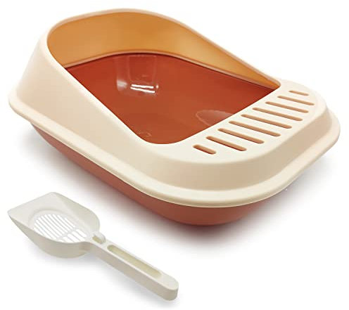 BPS Bandeja Gatos Gatitos con Pala Aseo Arenero Abierto para Mascotas Gatos Bandeja Sanitaria Plástica (Large, Marrón) BPS-5579MA