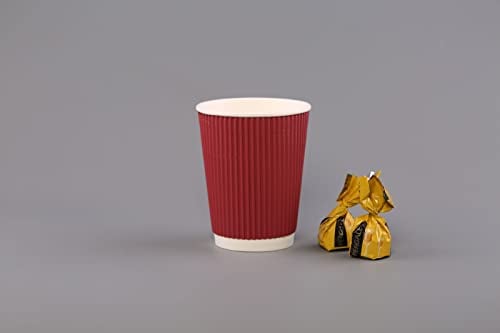 GreenFeel 50 x 12oz Red Ripple Paper Cups for Hot Drinks with Lids, Disposable Coffee/Tea Paper Cups for Parties, Restaurants and Coffee Shops