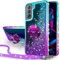 Miss Arts Kompatibel für Samsung Galaxy S21 FE 5G Hülle mit Band, Mädchen Glitzer Handyhülle mit 360 Grad Ring, Cover Silikon Flüssigkeit Clear Schutzhülle für Samsung Galaxy S21 FE 5G Hülle -LILA