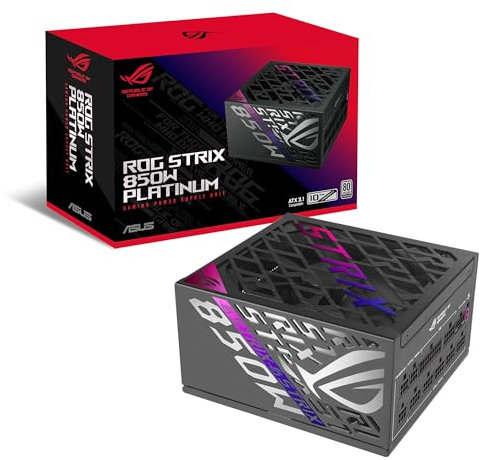 ASUS ROG Strix 850W Platinum - Fuente de alimentación Totalmente Modular, 80 Plus Platinum, ATX 3.1, GAN MOSFET, GPU-First Intelligent Voltage Stabilizer, 10 años de Cobertura