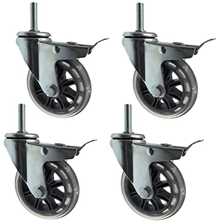 75mm Leise Lenkrolle Mit Bremse (Belastung 200kg / 4 Stück), Schwerlastrollen Warenkorbrollen, Ersatz Möbelrolle Transportrollen, Schwenkrollen Mit Gewinde | M8, M10, M12 | X30mm