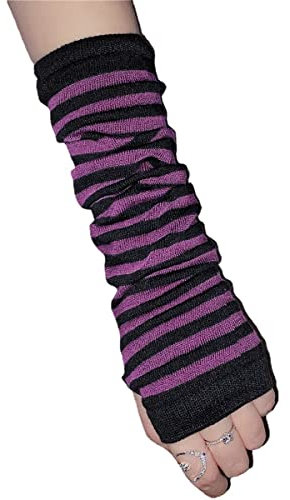 Skateboard Frog Damen-Handschuhe, Gothic-Armstulpen, cooles schwarzes Mondkreuz, bedruckt, Hip-Hop-Armstulpen, Violett, Einheitsgröße