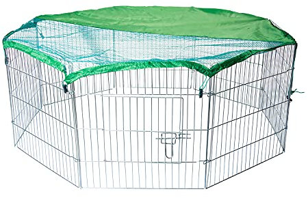 AQPET Recinto in ferro per Cani e Gatti Cuccioli Roditori Pieghevole 60x60 cm 8 Pezzi Per esterno da Giardino con Rete Parasole, Nero