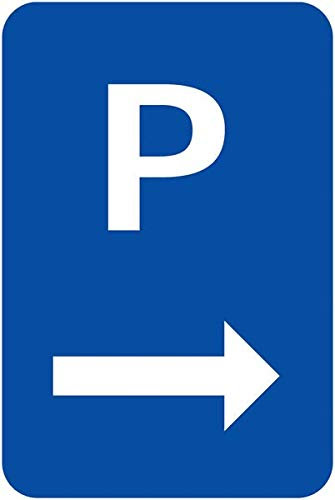 CARTELLO IN LAMIERA SCATOLATA RETTANGOLO 60X40 cm - Parcheggio - freccia a destra - SEGNALE CATARIFRAGENTE CON CAVALLETTO (CARTELLO)
