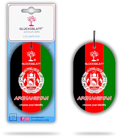 GLÜCKSBLATT Autodufthänger Flagge AFGHANISTAN - Autoparfüm ENERGY - Sportlich. Kraftvoll. Universell. - Hängendes Papier - Schwarz, Rot, Grün