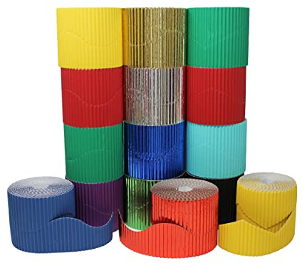 Bright Ideas Corrugated Border Rolls for School Rouleaux de Bordure ondulée, Coloris Assortis, 10cm x 5m