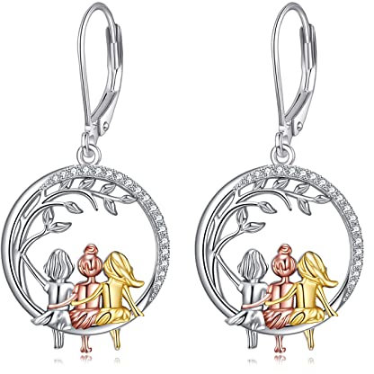 Mond Ohrhänger Mädchen, 925 Sterling Silber hängende Ohrringe, Schwester Design, hypoallergen Schmuck Geburtstagsgeschenke für Damen (3 Schwestern)