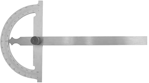 WRS Präz.-Gradmesser/Winkelmesser, Skala mattverchromt, blendfrei, mit Metall-Feststellschraube, 0-180°, im Etui, Größe: 200 x 300 mm
