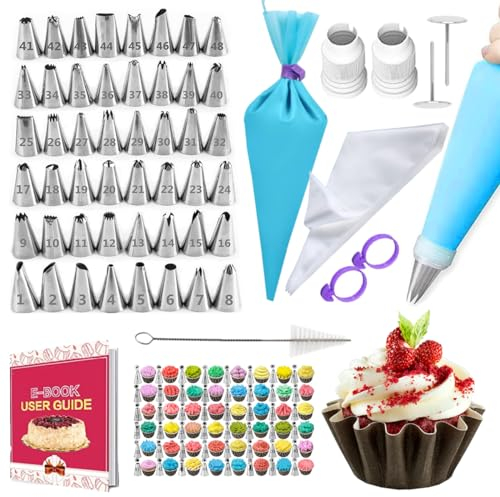YIN AISIKE Beccucci sac a Poche 68 Pcs, 48 Beccuccio per Zeppole, 10 sac a poche usa e getta, sacchetti per pasticceria, accoppiatori, raschietto per torte