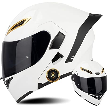 Bluetooth Motorradhelm ECE-geprüfter Klapphelm Modulare Helm Erwachsene Damen und Herren mit Doppelvisier, Lautsprechermikrofon Geräuschunterdrückung Multifunktional Bluetooth