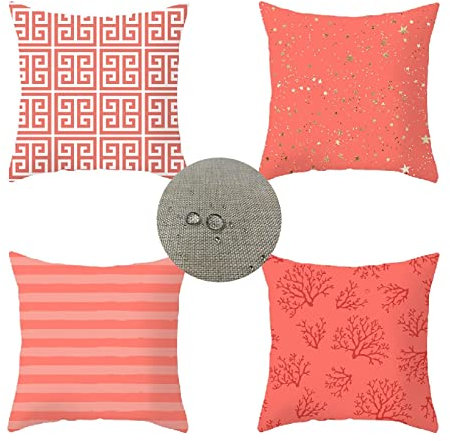 Housse de Coussin 40x40cm Lot de 4 Rose fushia Housses Coussins Exterieur Double Face Impermeable lin Coussin pour Canapé Lit Salon Coussin Canape Décoratif Taie d'oreiller Scandinavie 4 Pcs JX-5956
