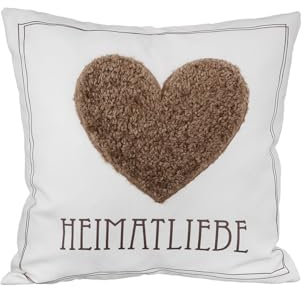 GILDE Kissen Heimatliebe Creme/braun/schwarz, mit Herz aus Wolle und Rückseite aus Samt 100% Polyester, waschbar bei 30 Grad, mit Reißverschluss H: 45 cm B: 45 cm 47273