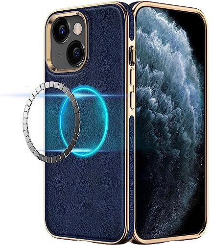 LOHASIC Schutzhülle für iPhone 13, kompatibel mit MagSafe, Business-Luxus-Klassiker, PU-Leder, beste Designer-Hülle, rutschfest, weich, flexibel, für iPhone 13 (2021) 6,1 Zoll 5G, Blau