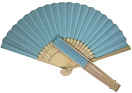 Parev Light Blue Paper Foldable Hand Held Bamboo Wooden Fan