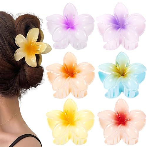 Pinces à Cheveux à Fleurs 6 Pièces Pinces à Griffes Femmes Mates Coloré Grandes Accessoires de Coiffure Mignonnes Barrettes Antidérapantes Cadeaux pour Filles Dames
