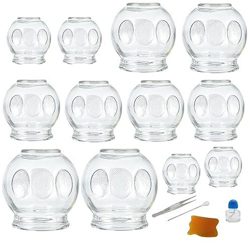 Hora de Lima 12PCS Glass Cupping Therapy Set Professional Chinese Traditional Acupoint Massage Cups for Cupping Therapy Treatment Thick Glass Cupping Set for Body