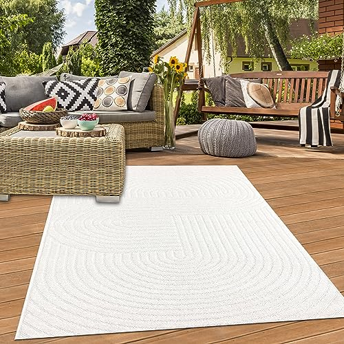 Teppich-Traum Moderner Outdoor Teppich wetterfest Terrasse Balkon Boho-Style hochwertig pflegeleicht Creme 120 x 170 cm