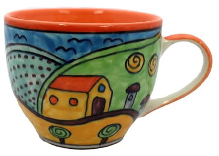 Gall&Zick Kaffeetasse handbemalt, Keramik bunt Landschaftsdesign, 350ml Set/2