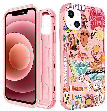 Pegmode for iPhone 13 Mini Phone Case - Heavy Duty Protective Designer Collage Cute Cartoon Hard Shockproof Bumper Cases for Apple iPhone 13 Mini for Girly Women Men Girls Boys Teens