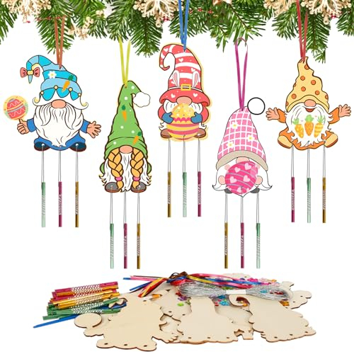 HONMOK 10 Stück Wichtel Windspiel Bastelset Weihnachten Basteln Kinder GNOME Weihnachtsbasteln DIY Bastelhandwerk zum Bemalen Kreativsets Geschenke für Mädchen Jungen Weihnachtsdekoration