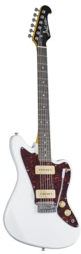 J & D JM30 WH E-Gitarre, Weiß, Erlekorpus, Ahornhals, Vintage Vibrato, Geeignet für Surf, Blues, Rock, Jazz, Country Sounds