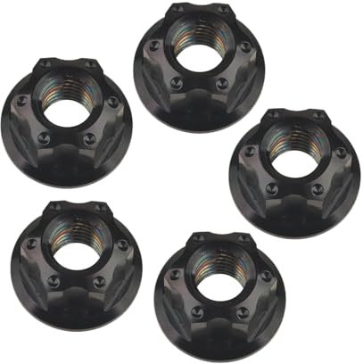 5 Stück Titan-Sechskantflanschmuttern Ti M6 M8 M10 M12 M14 M16 Mutter für Motorrad-Fahrrad-Bremszubehör, Schwarz, M12 1,5mm
