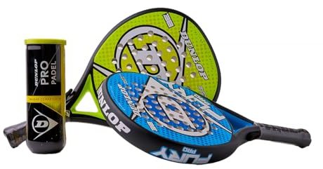 Pack 2 Palas de Padel Dunlop Fury (Azul, Amarillo) + Bote de Pelotas Dunlop Padel Pro