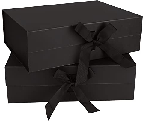 MUXHEL 2 Stück Schwarze Geschenkbox mit Deckel, 32 x 23 x 10cm Große Magnetische Geschenkverpackung Box, Faltbare Geschenkkarton für Hochzeit Geburtstag Jubiläen Weihnachten