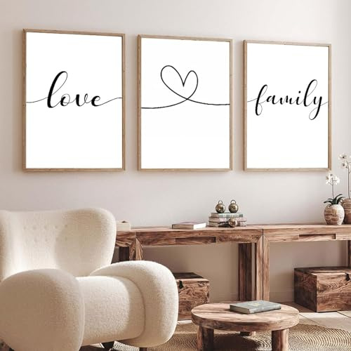 AWKFHF Familie Liebe Schwarz-weißer Herz Bilder,Leinwandbild Poster Kunstdruck Wohnzimmer Deko Schlafzimmer Bilder Wanddekoration (3X20X30CM,ohne Rahmen)